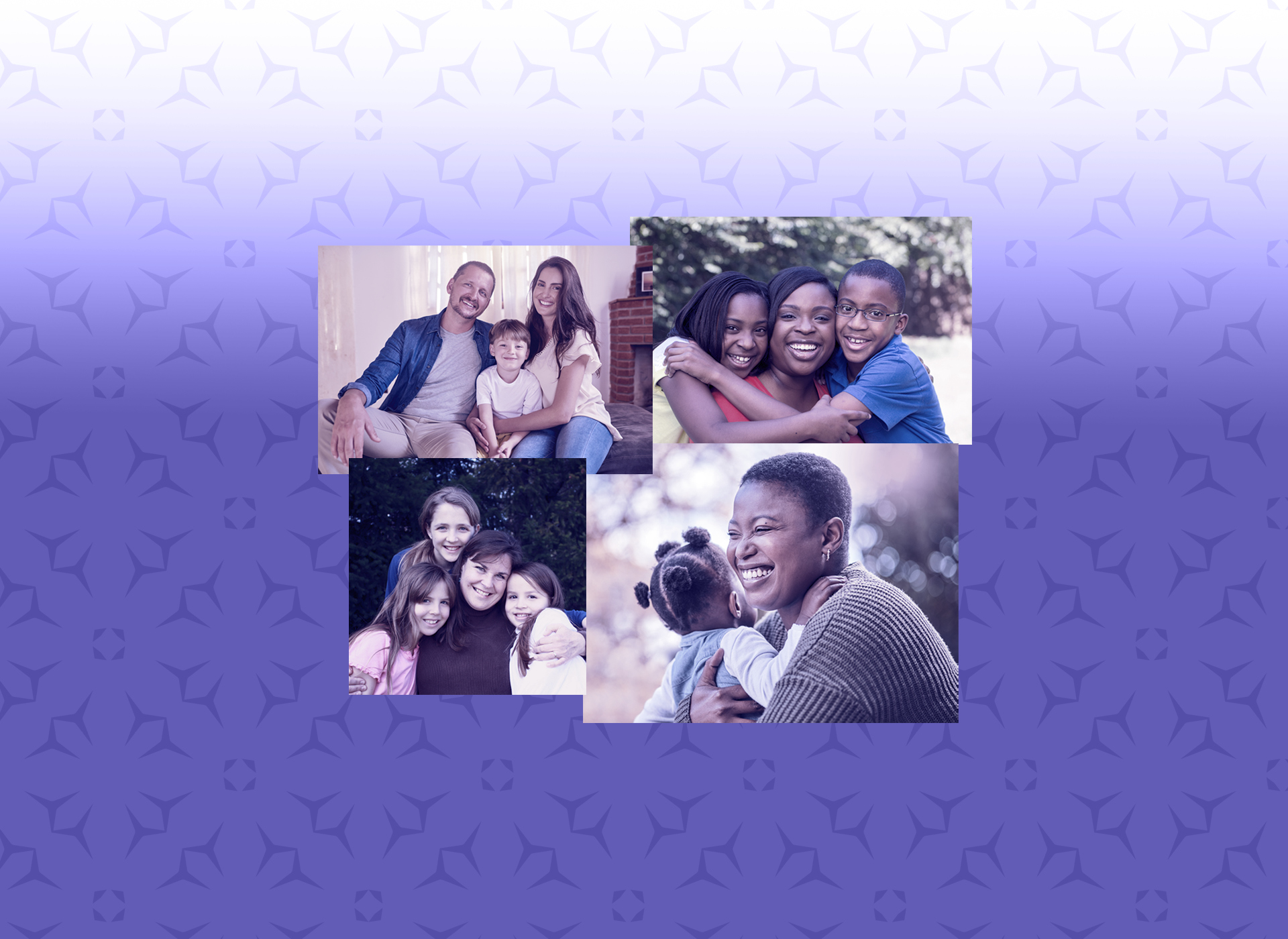 Collage of pictures of families hugging