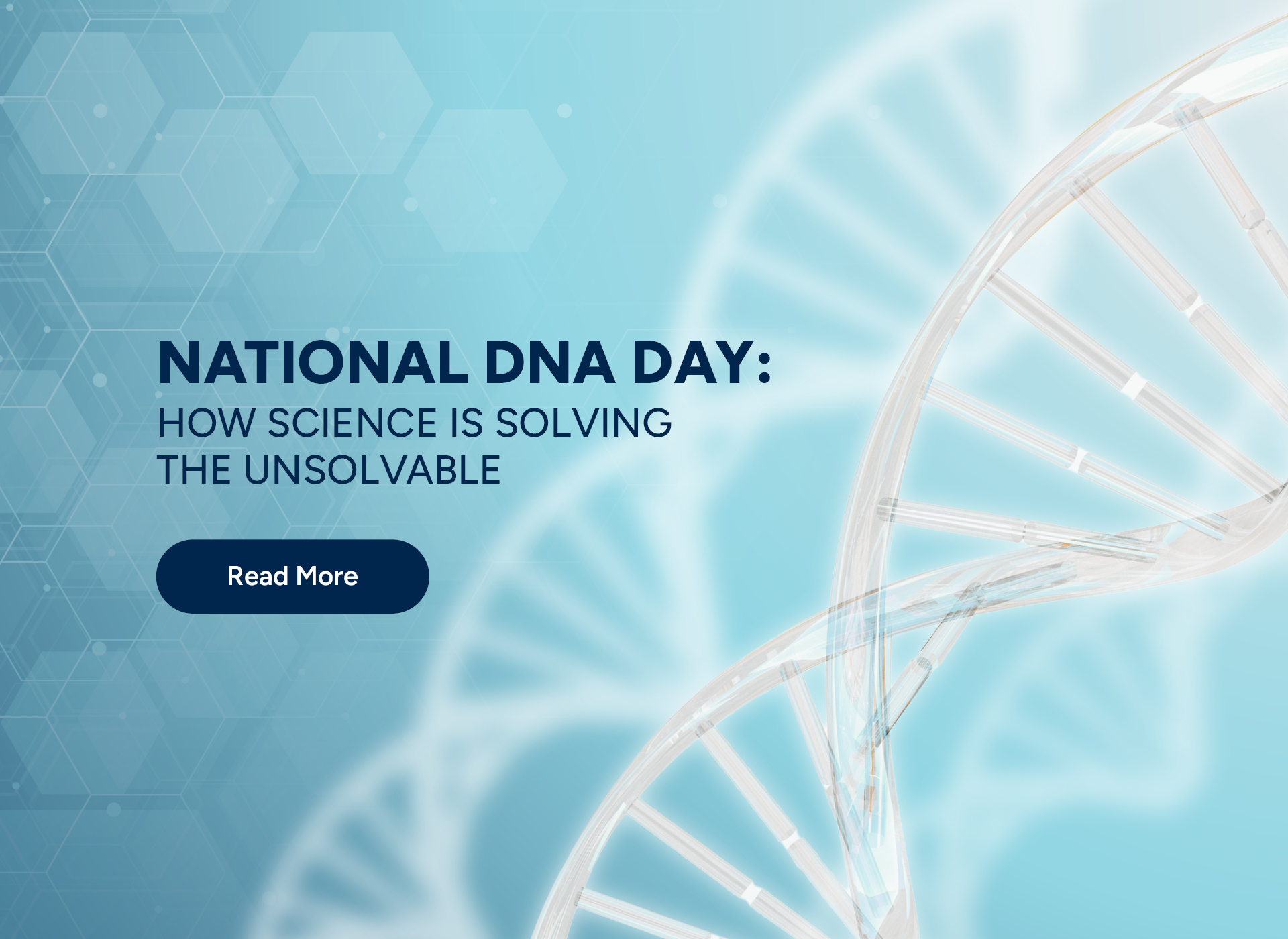 white double helix against a light blue background